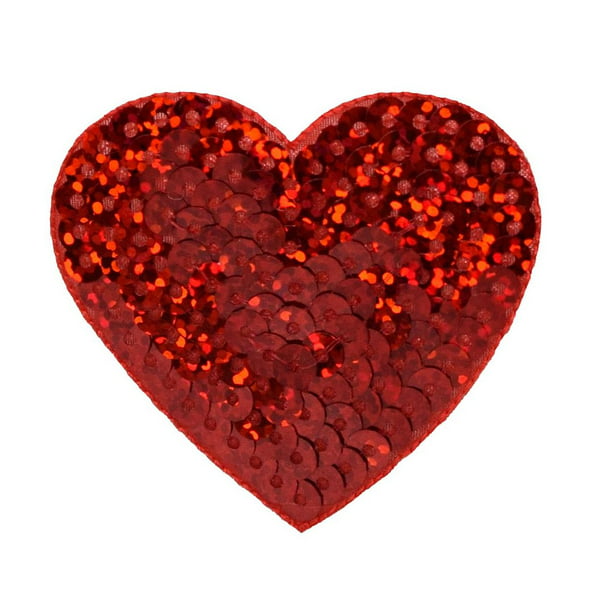 1x sequins red shiny HEART patch burlesque Iron On Embroidered Applique